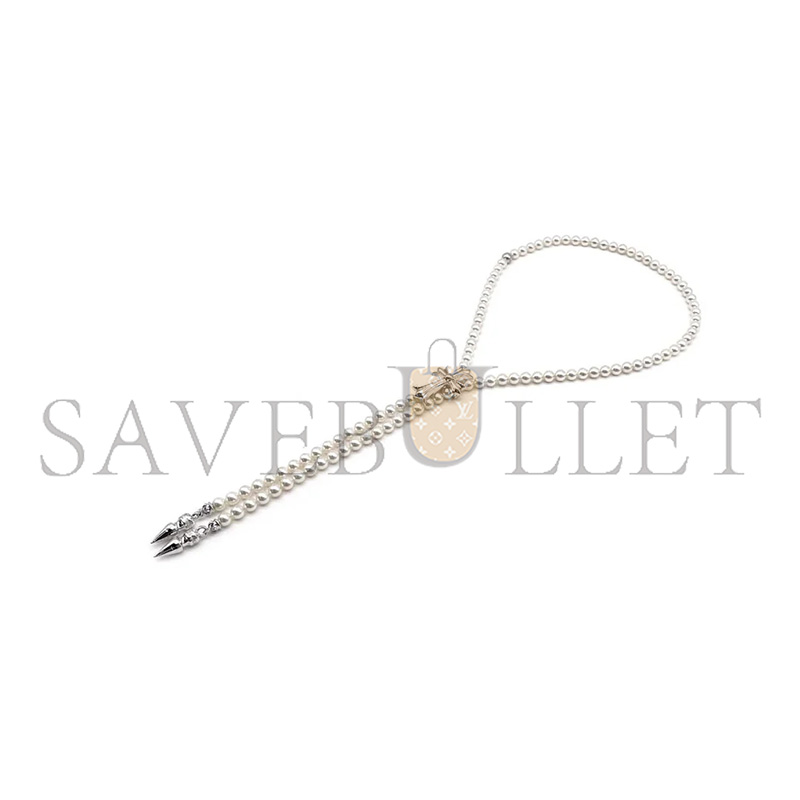 Ch*0me He**ts mikimoto 18k white gold cross bolo tie necklace